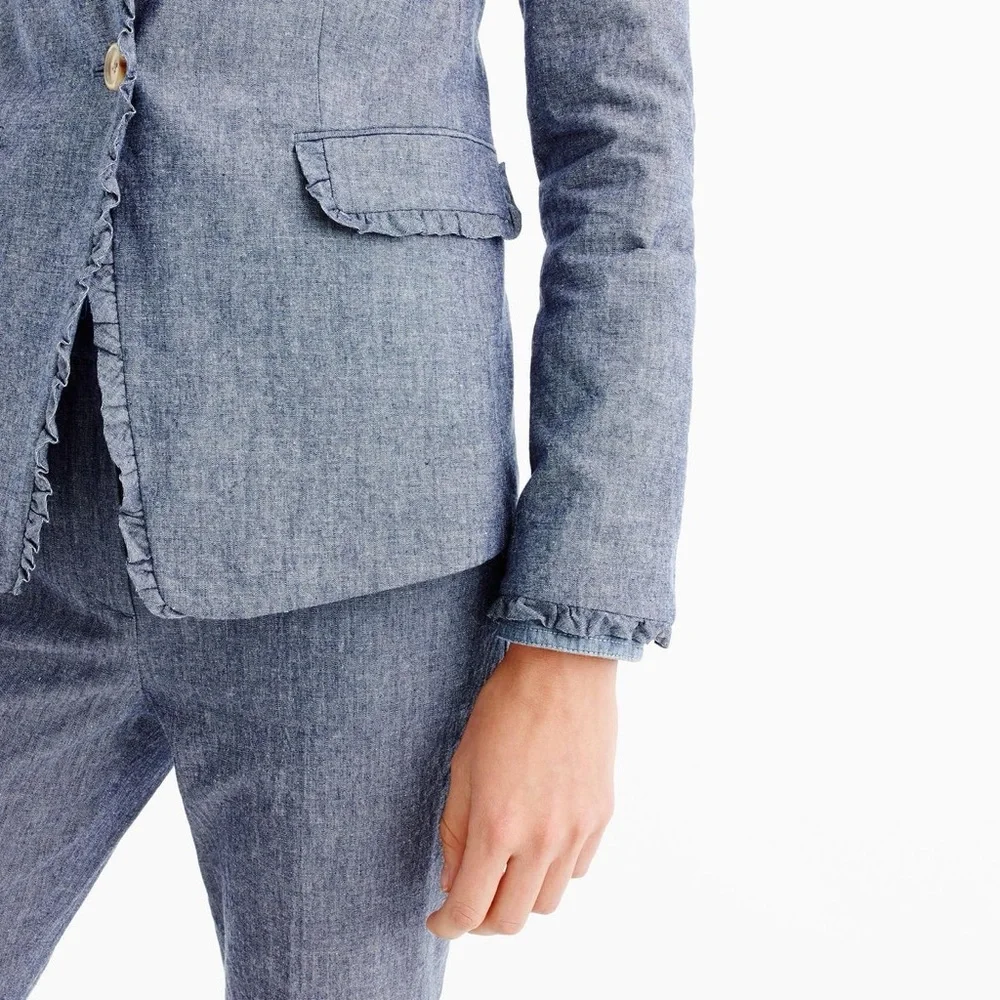 J.Crew Regent Chambray Ruffle Blazer - Picture 2 of 7